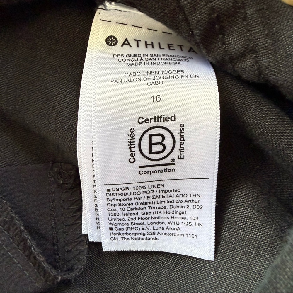 Athleta Women’s 100% Linen Black Casual Jogger Pants, size 16 - Picture 4 of 10